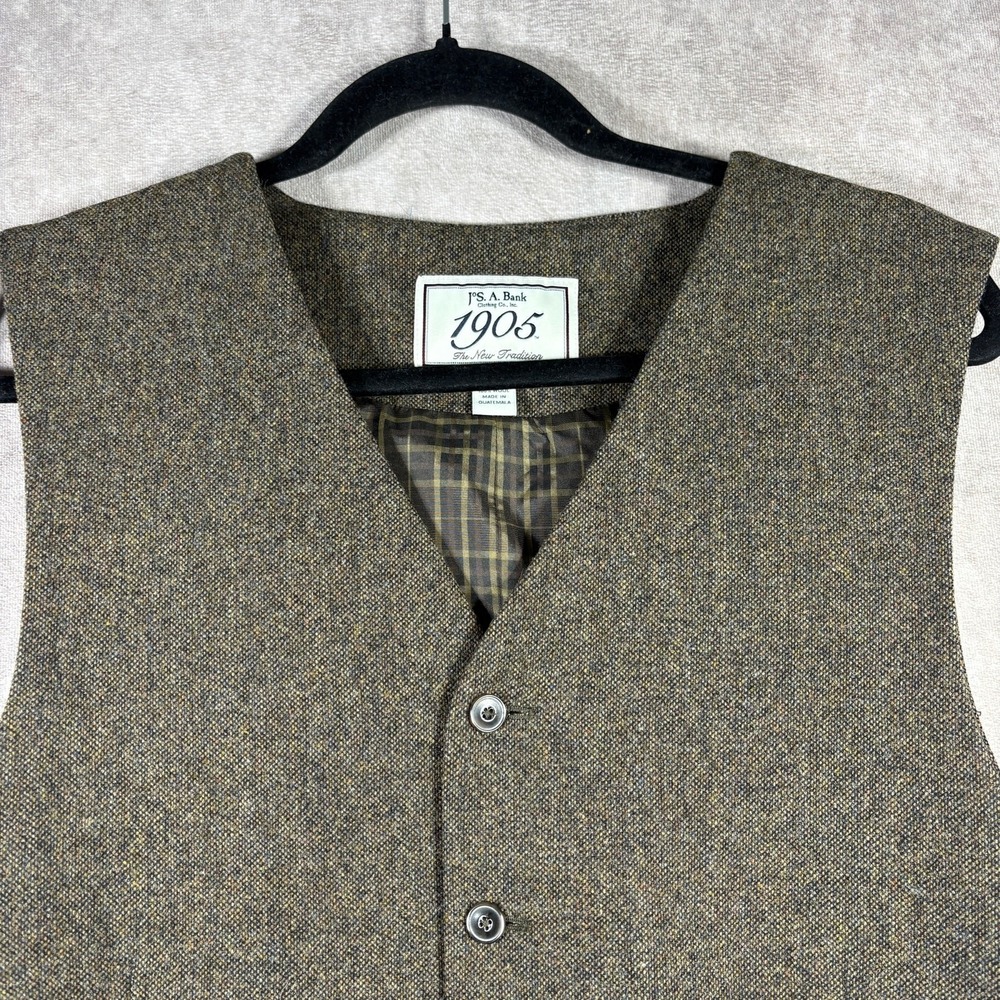 Jos. A. Bank Tuxedo Vest Mens Large Brown Wool Button Front V-Neck Preppy Geek - Picture 2 of 9
